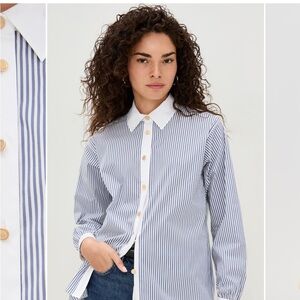 Frame blue and white striped button up oversized Shirt L